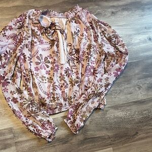 Floral Blouse with Tie Neck